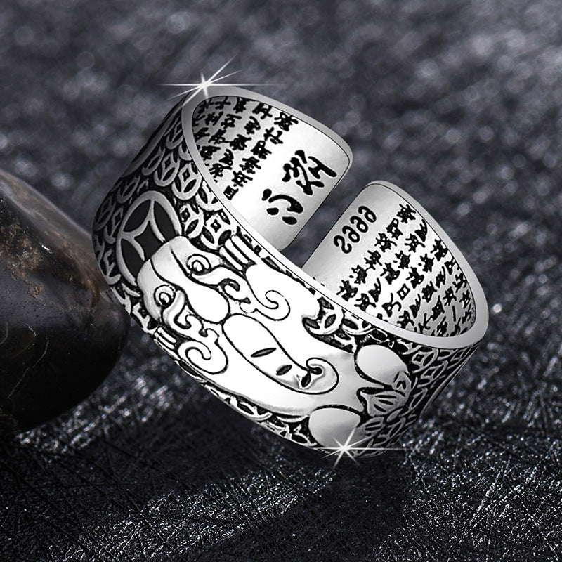 Women's & Men's & Thai Sier Tarnish Lotus Vintage Pisces Domineering Glossy Wide Rings