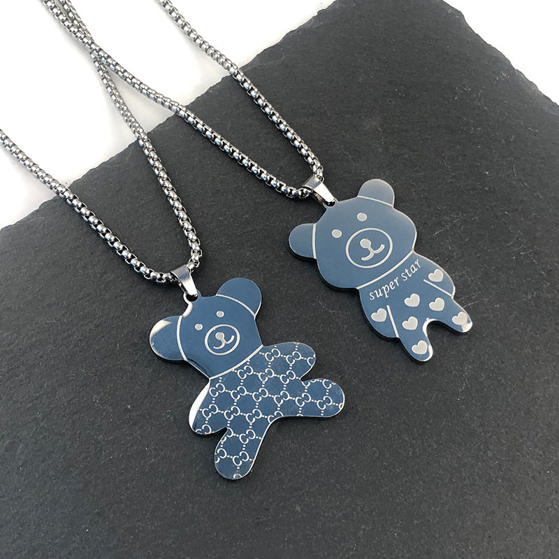 Wind Love Bear Titanium Steel Long Necklaces