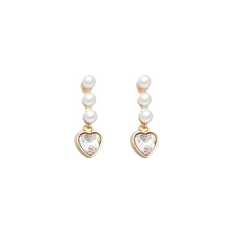 French Style Pearl Heart-shaped Ear High-grade Earrings