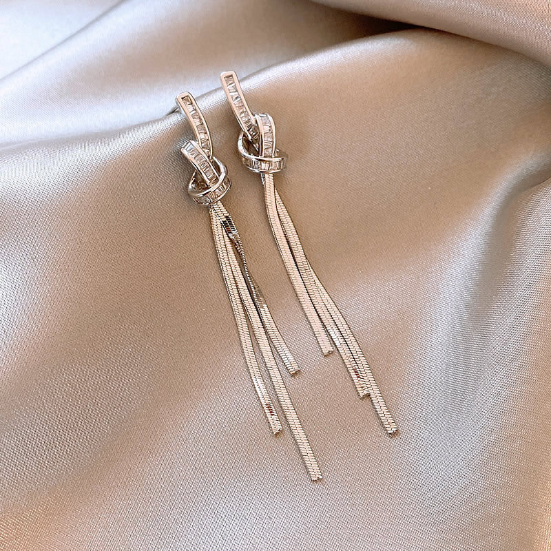 Women's Luxury Minority Long Fringe Korean Full-jeweled Earrings