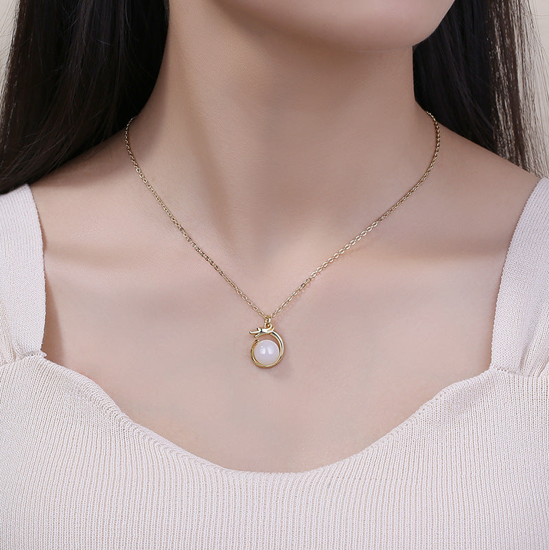 Colliers à pendentif doré en Jade pour femmes, mode vie du zodiaque Dragon mignon