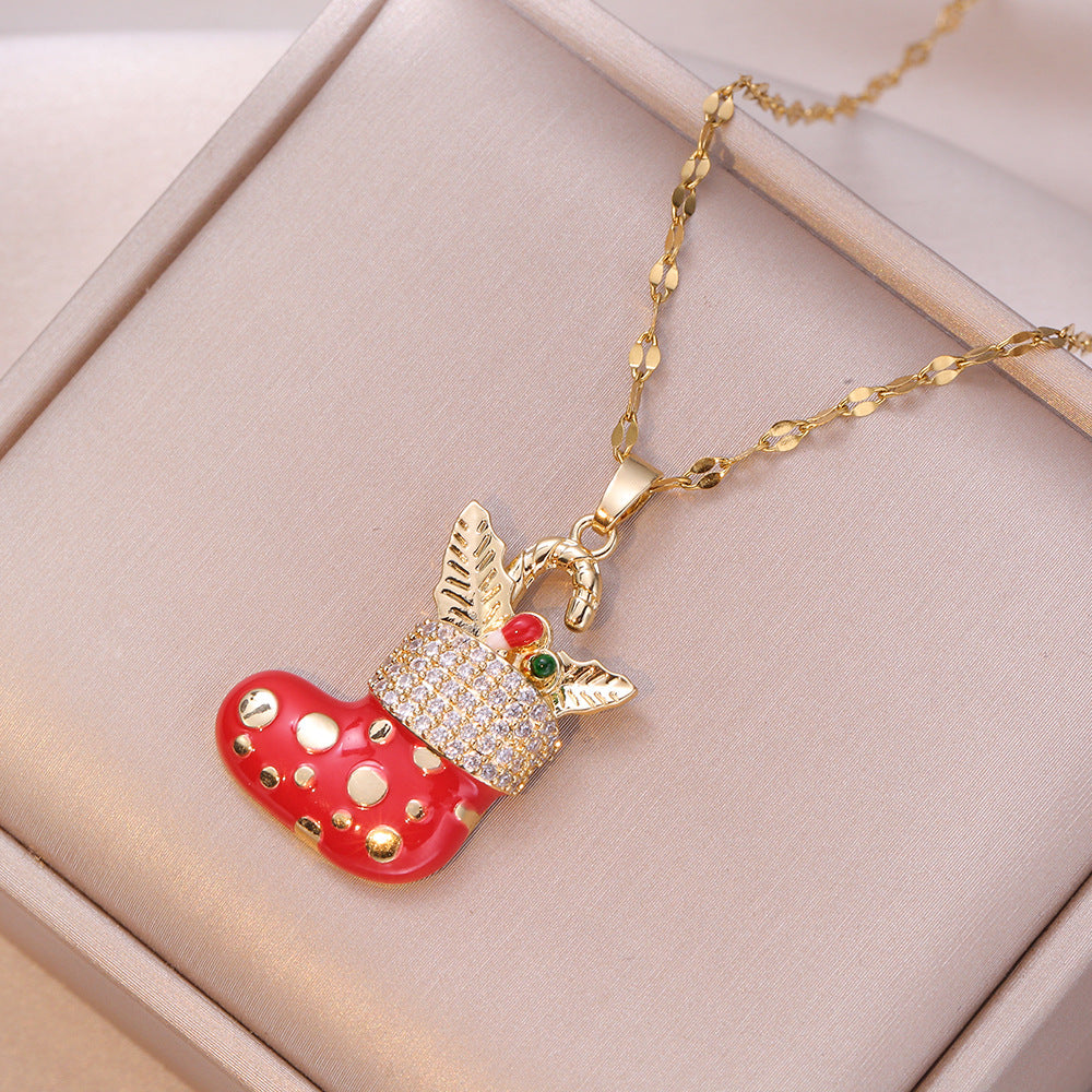 Women's Zircon Christmas Red Socks Micro Inlaid Necklaces
