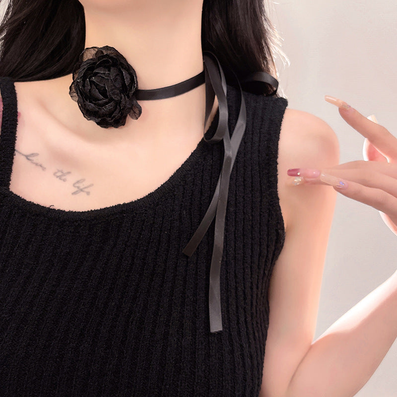 Retro Black Dinner Party Camellia Collar Sexy Necklaces