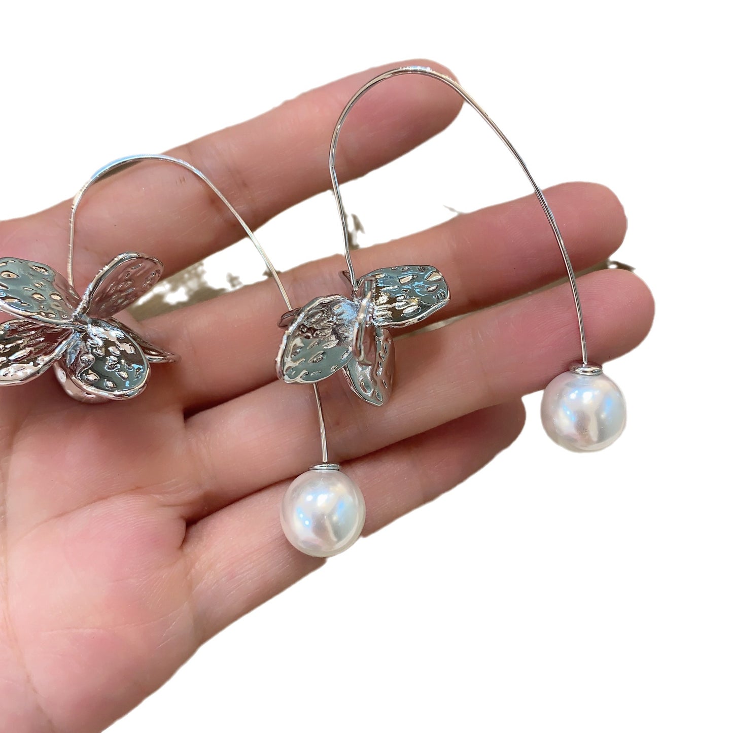 Women's Series Flower Pearl Sterling Sier Minority Earrings