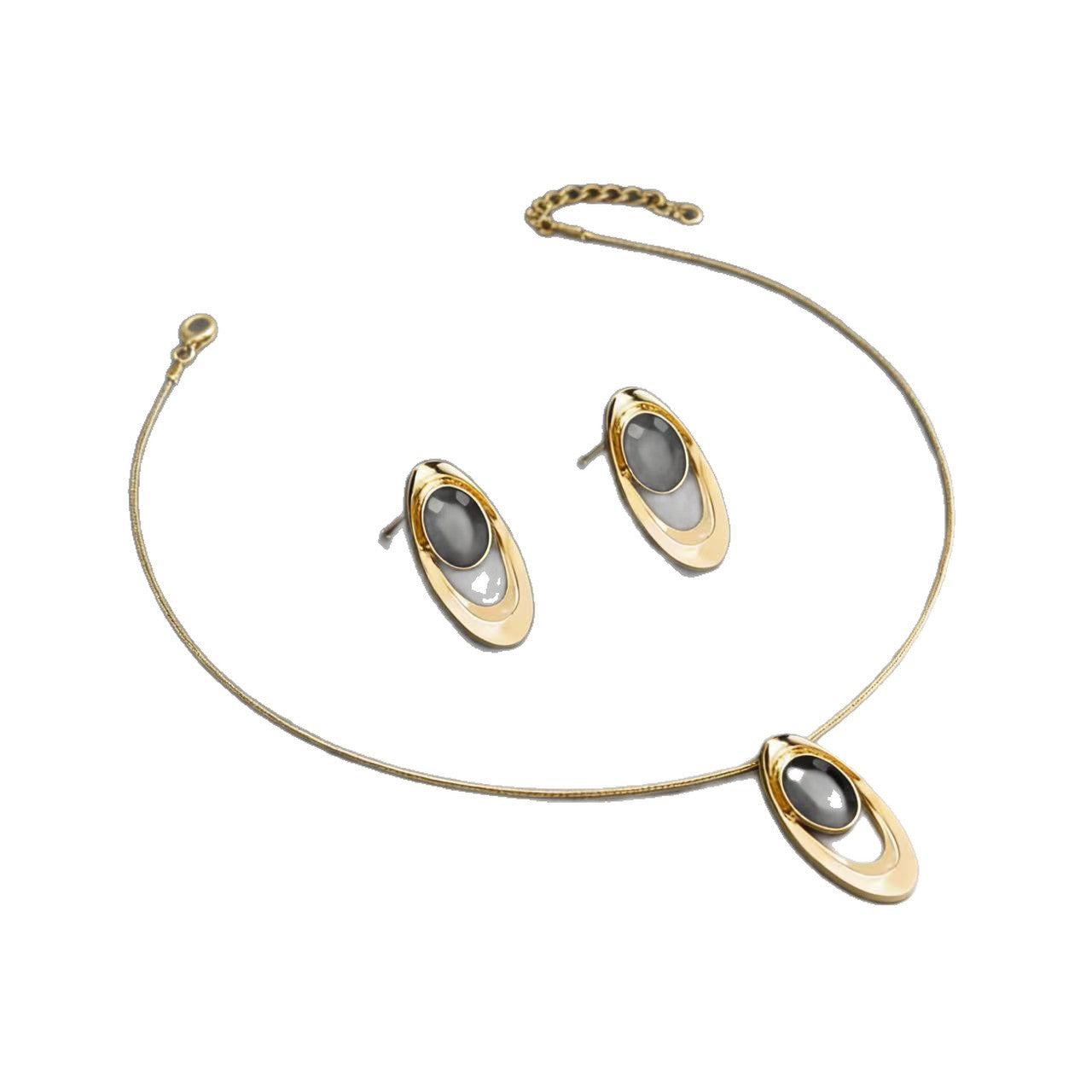 Creative Simple Oval Geometric Black Gold Earrings