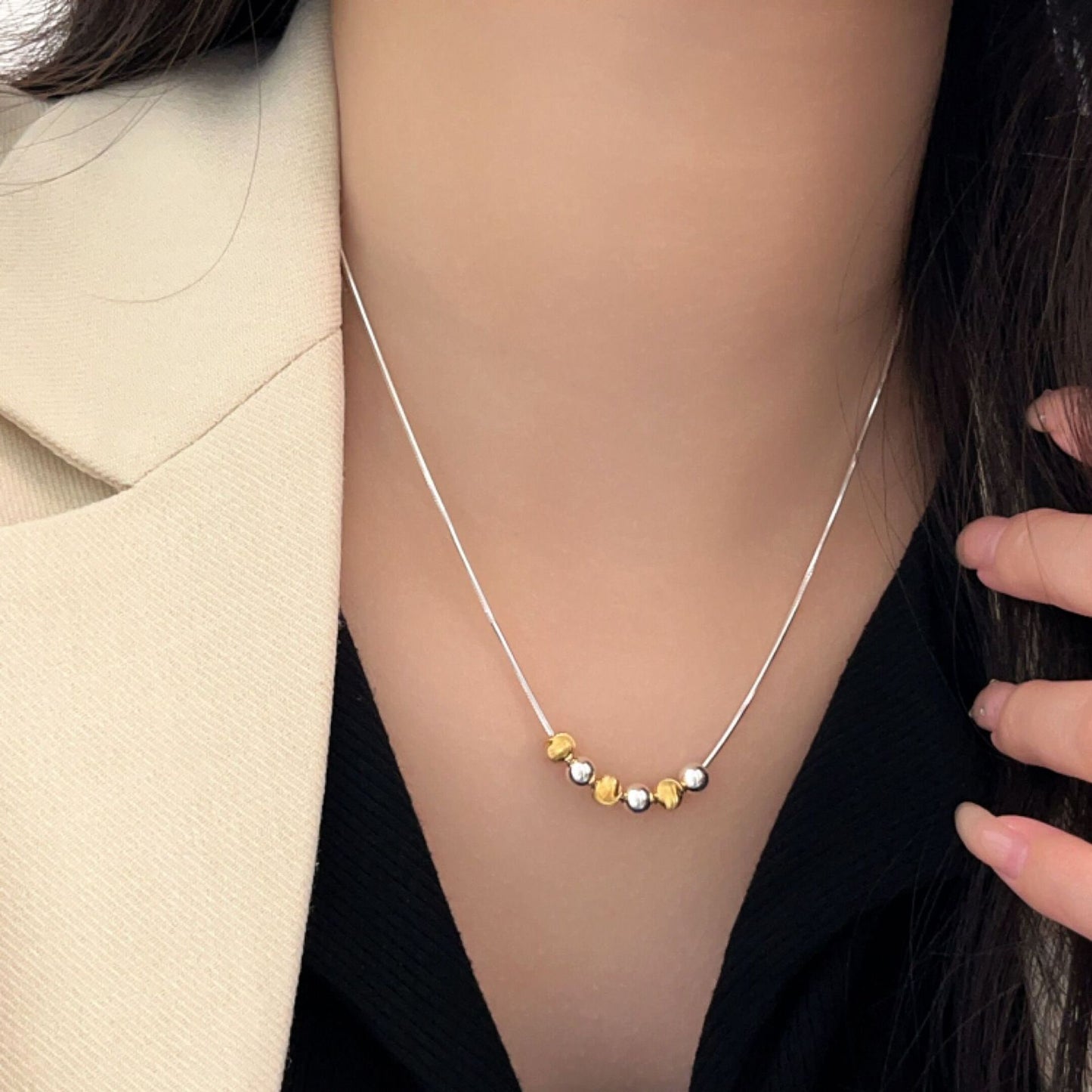 Colliers de perles simples en argent sterling avec petites perles