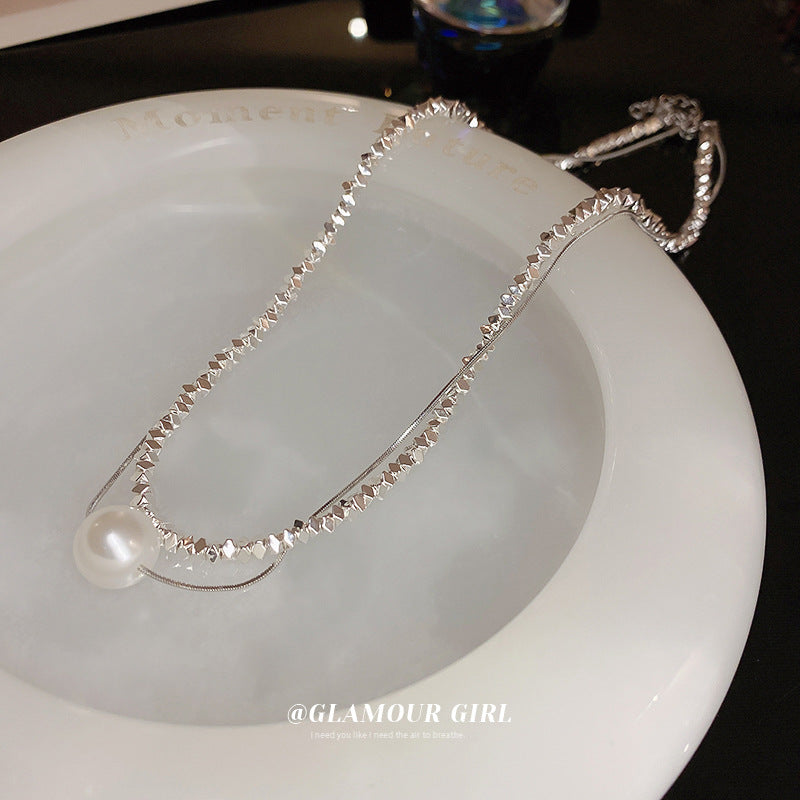 Colliers de clavicule simples de mode de luxe abordable de perle de Sier pour femmes