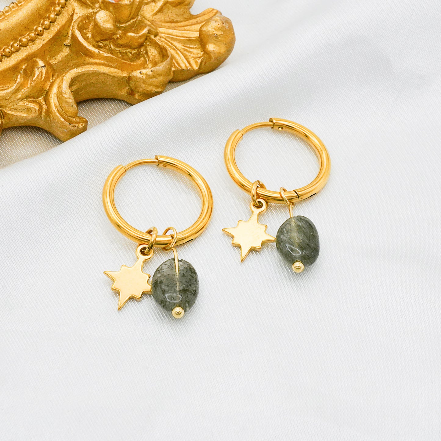 Stone Eight Awn Star Titanium Steel Gold Plated Ear Earrings