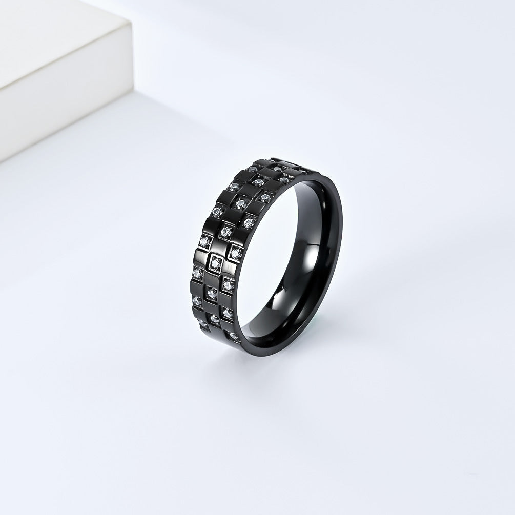 Steel Checkered Zircon Daily Commuter Personalized Rings