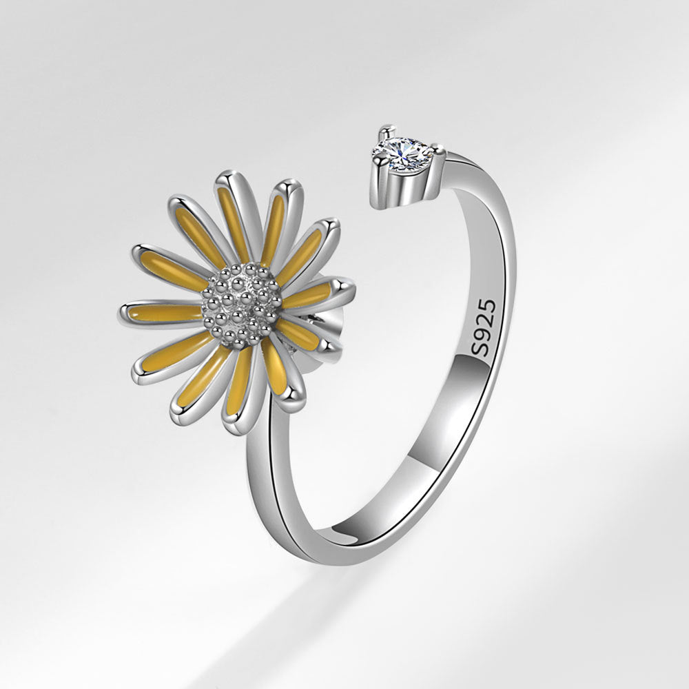 Women's Enamel Little Daisy Spinning Fashionmonger Rotatable Rings