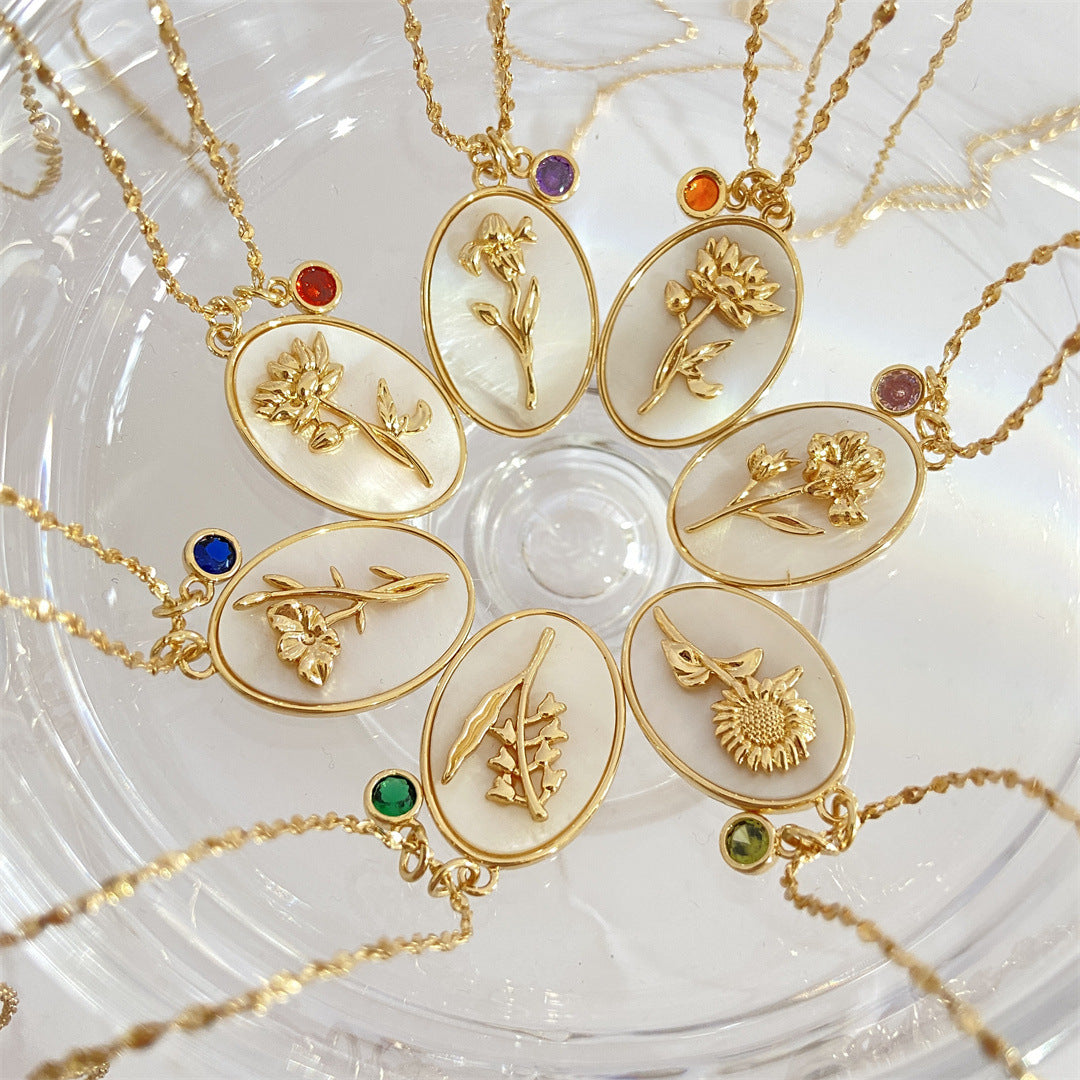 Colliers à pendentif en coquillage ovale tridimensionnel, fleur de décembre pour cheveux