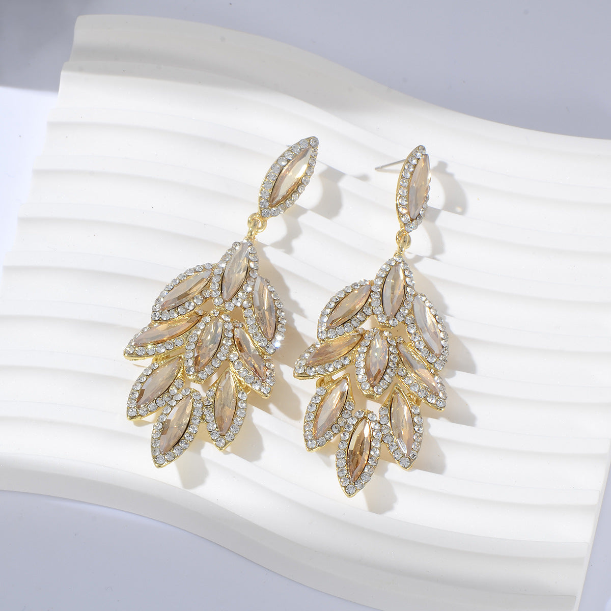 Women's Colored Diamond Exaggerated Full Flower Leaf Earrings