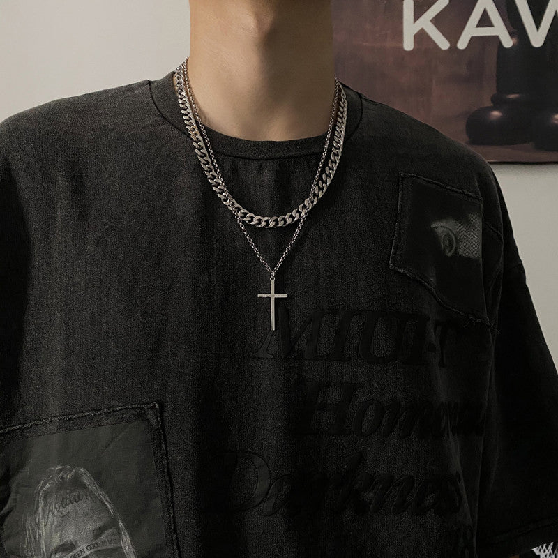 Colliers jumeaux Hip Hop en acier titane pour hommes