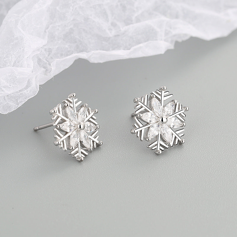 Sier Diamond Snowflake Personality Fashion Zircon Earrings