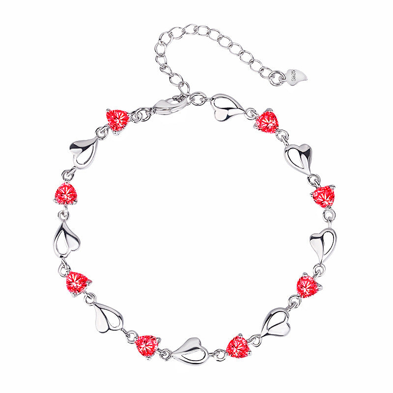 Stil Mode Sier Schmuck Kristall Zirkon Amethyst Herz Weibliche Armbänder