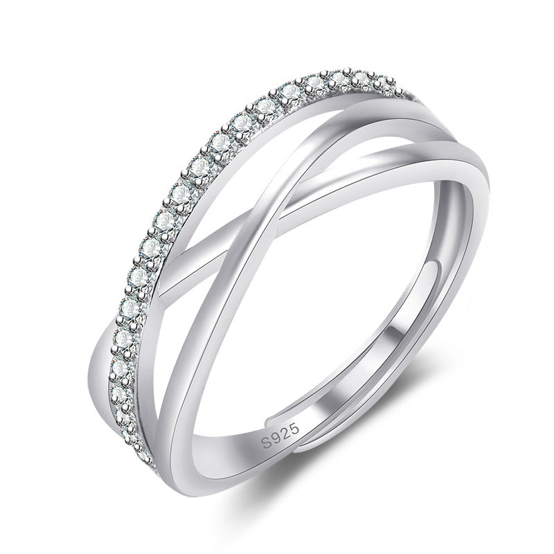 Koreanische Mode, elegante Mikro-Strass-Kreuz-offene Ringe