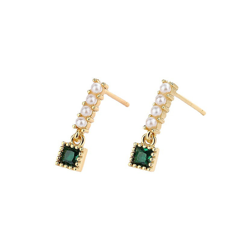 Women's Style High-grade Small Delicate Pearl Retro Emerald For Simple Earrings