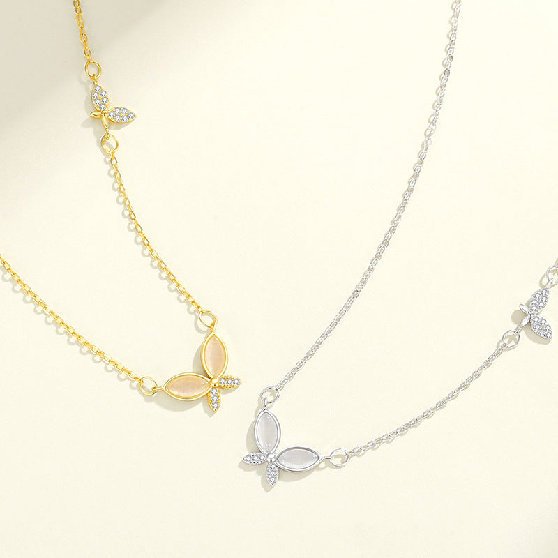 Women's Sier Fresh Butterfly Zircon Niche High Necklaces