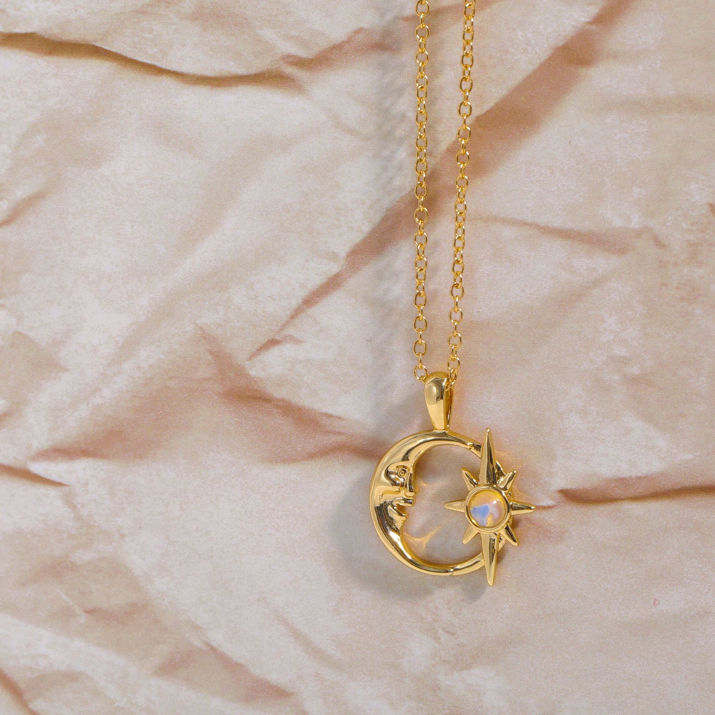 Colliers de clavicule avec pendentif en opale Moon Sun Hug
