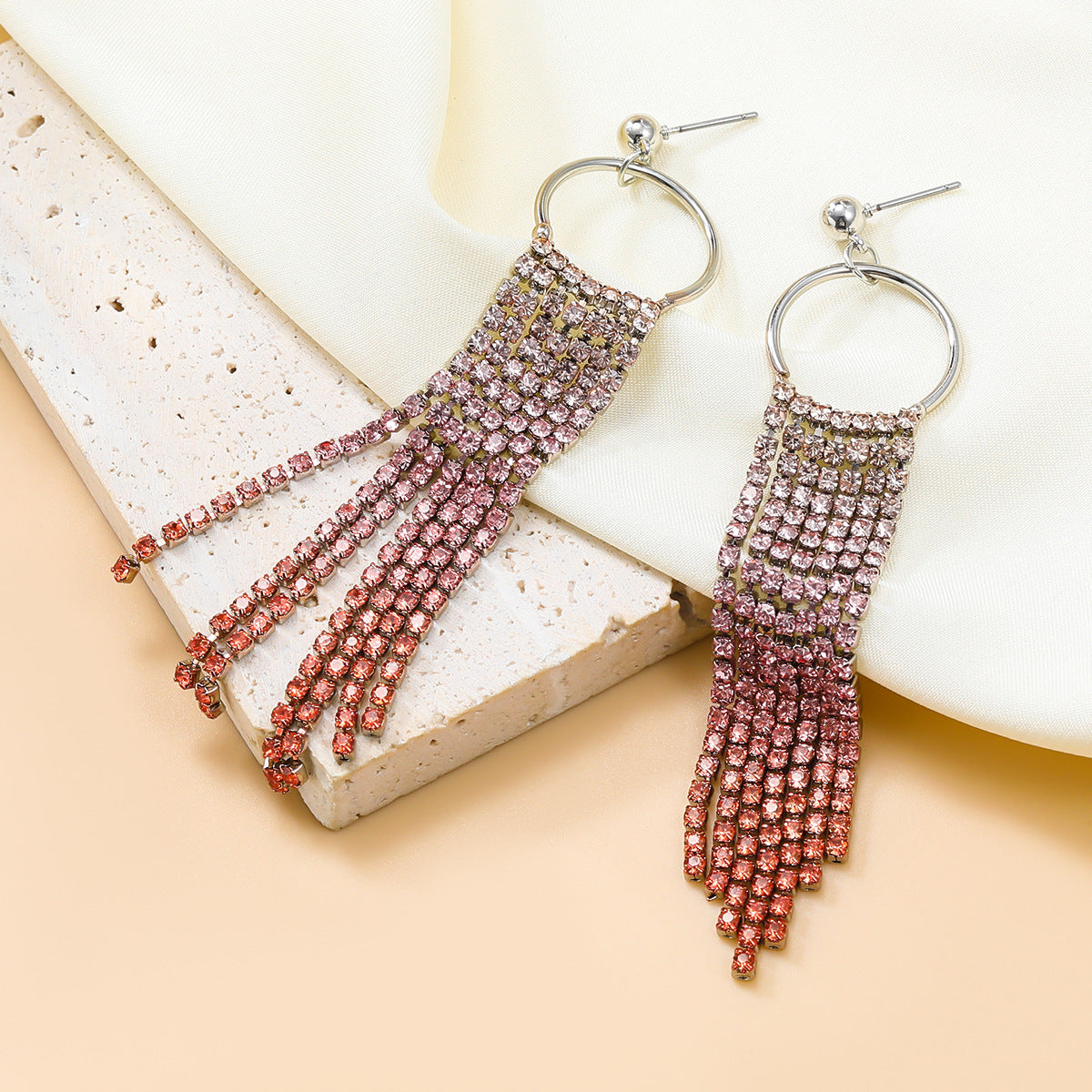Tassel Gradient Color Female Exaggerated Long Earrings