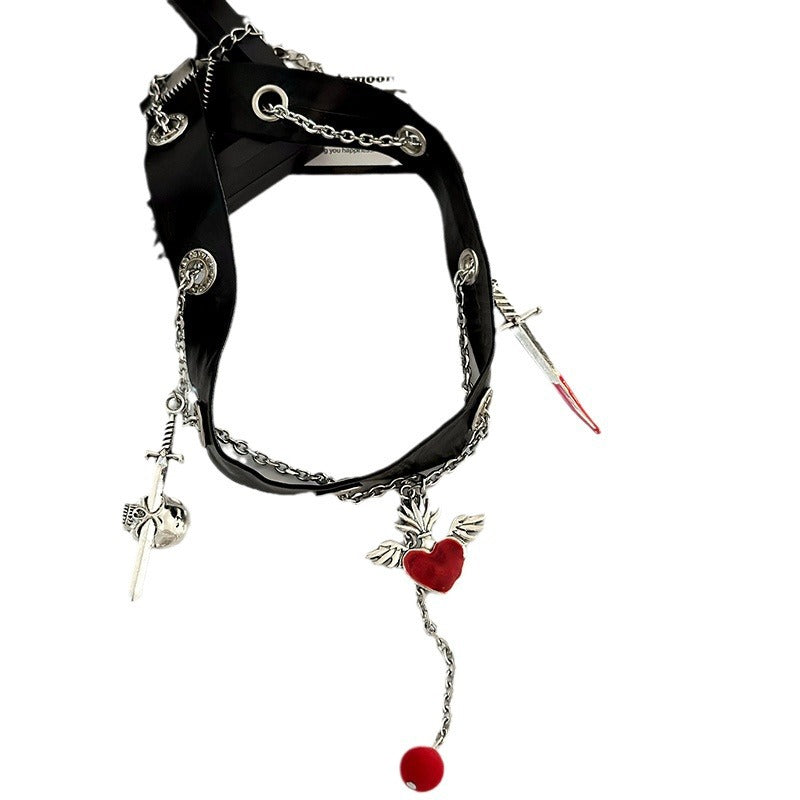 Chaîne Punk coeur rouge pour femmes, pour colliers design