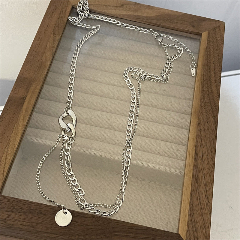 Women's & Men's & Fashion Sier Round Plate Pendant Titanium Steel Design Necklaces
