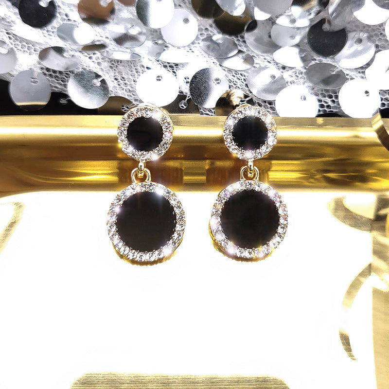 Women's Needle Geometric Diamond Black Elegant Shining Rings