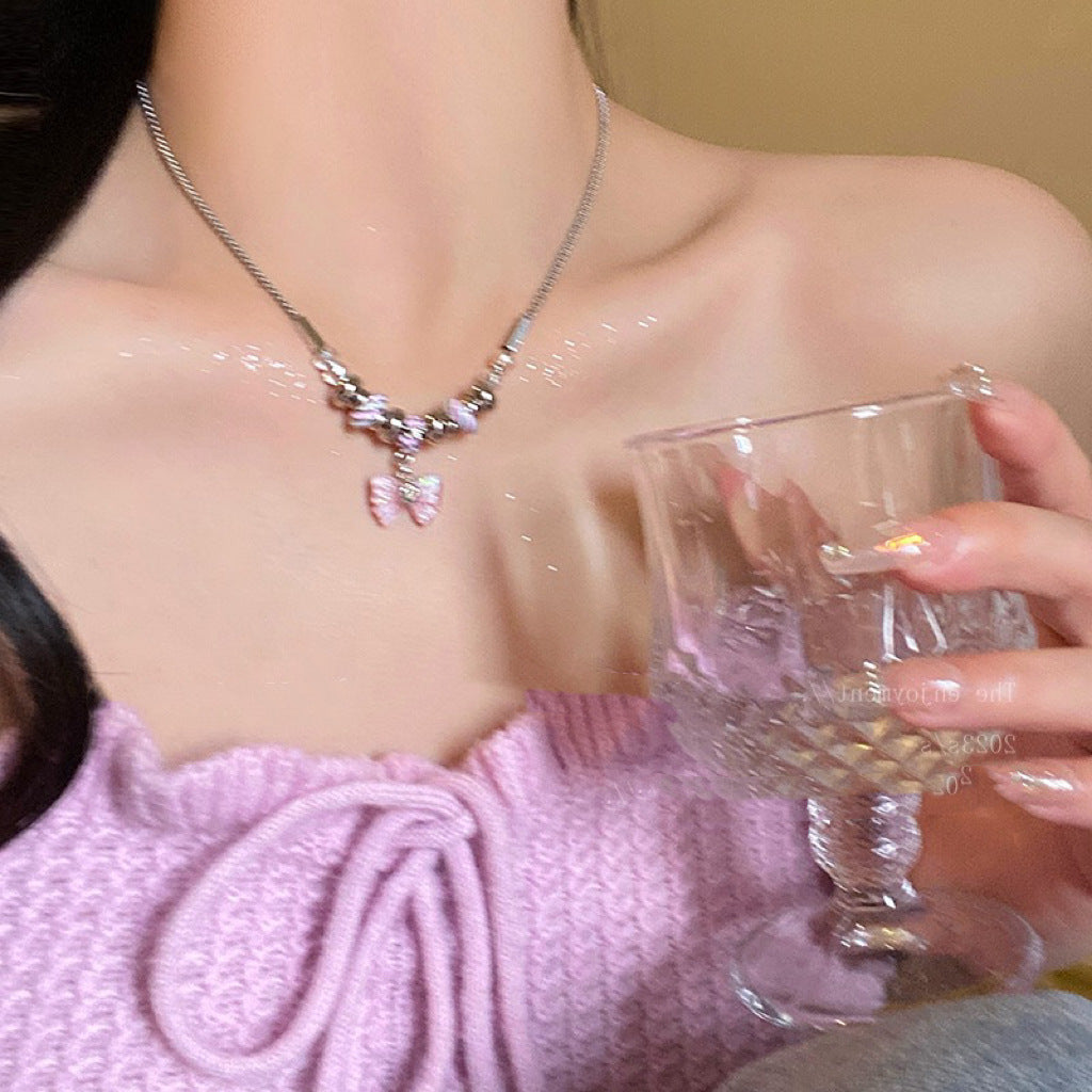 Colliers doux d'été papillon rose violet à la mode