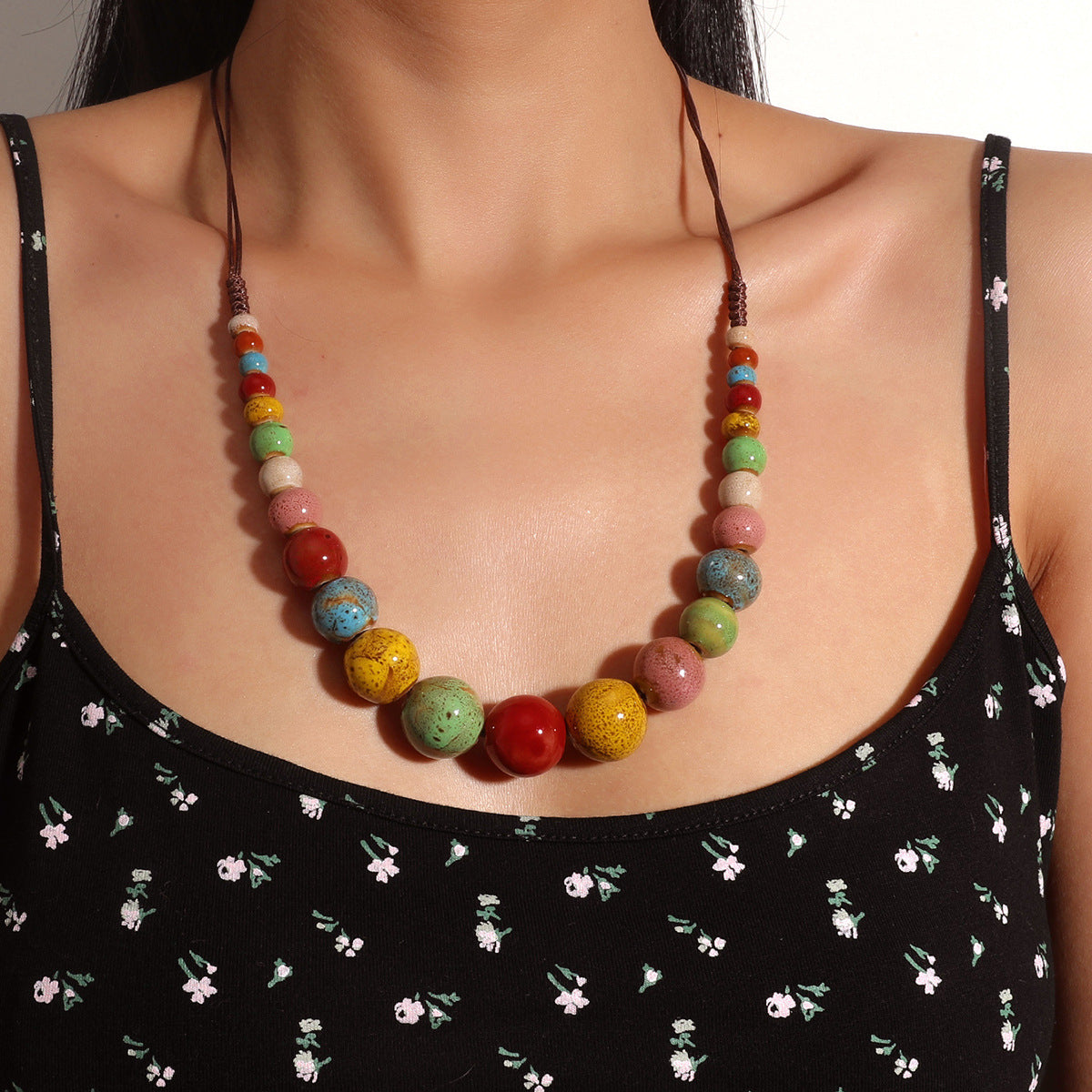 Fashion Beaded Ceramic Beads Bohemian Gravel Color Necklaces