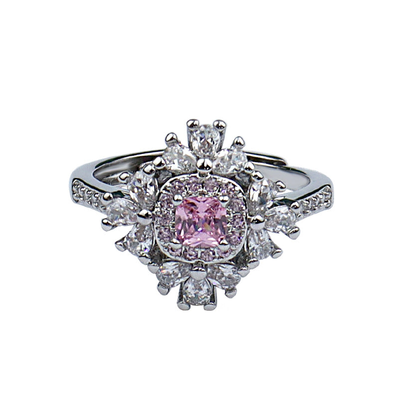 Damen-Straßenringe im kalten Stil mit feinen, hellen, rosafarbenen Diamanten