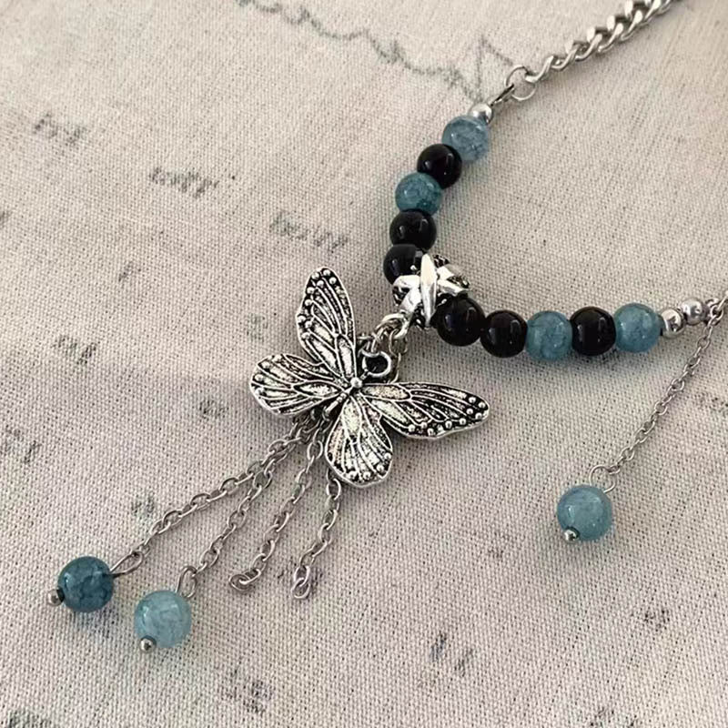 Colliers de style ethnique avec pompon papillon en perles chinoises