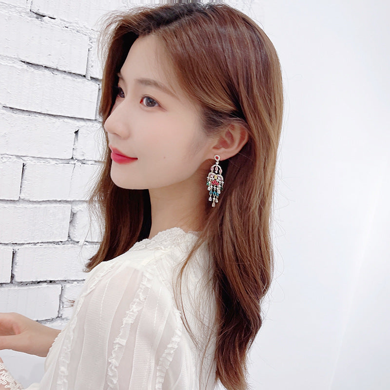 Women's Tassel Long Color Zircon Stylish Water Earrings
