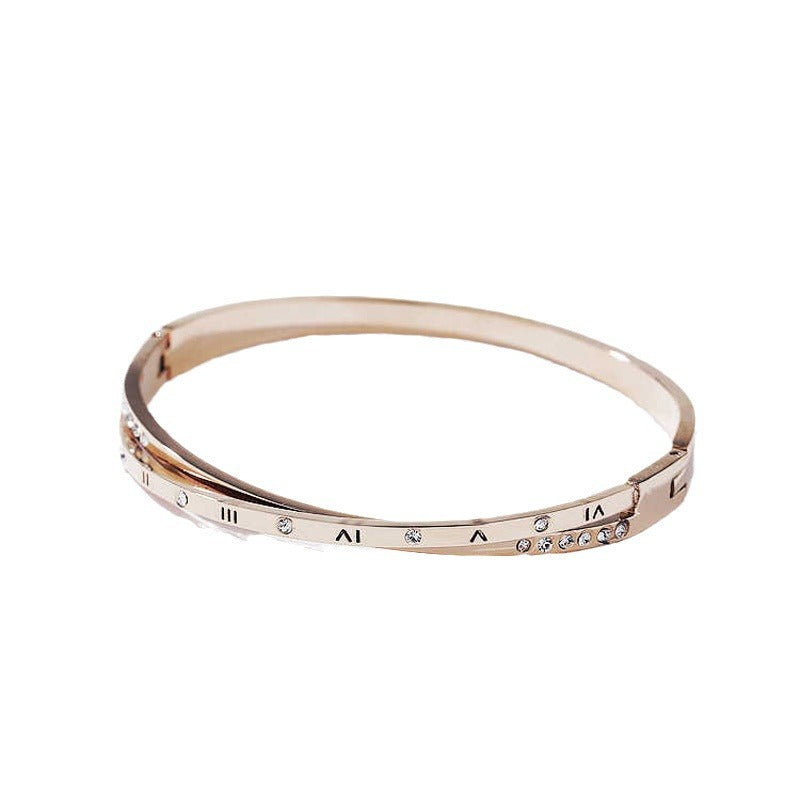 Women's Micro Inlaid Zircon Shiny Letter Rose Gold Plated Roman Bracelets