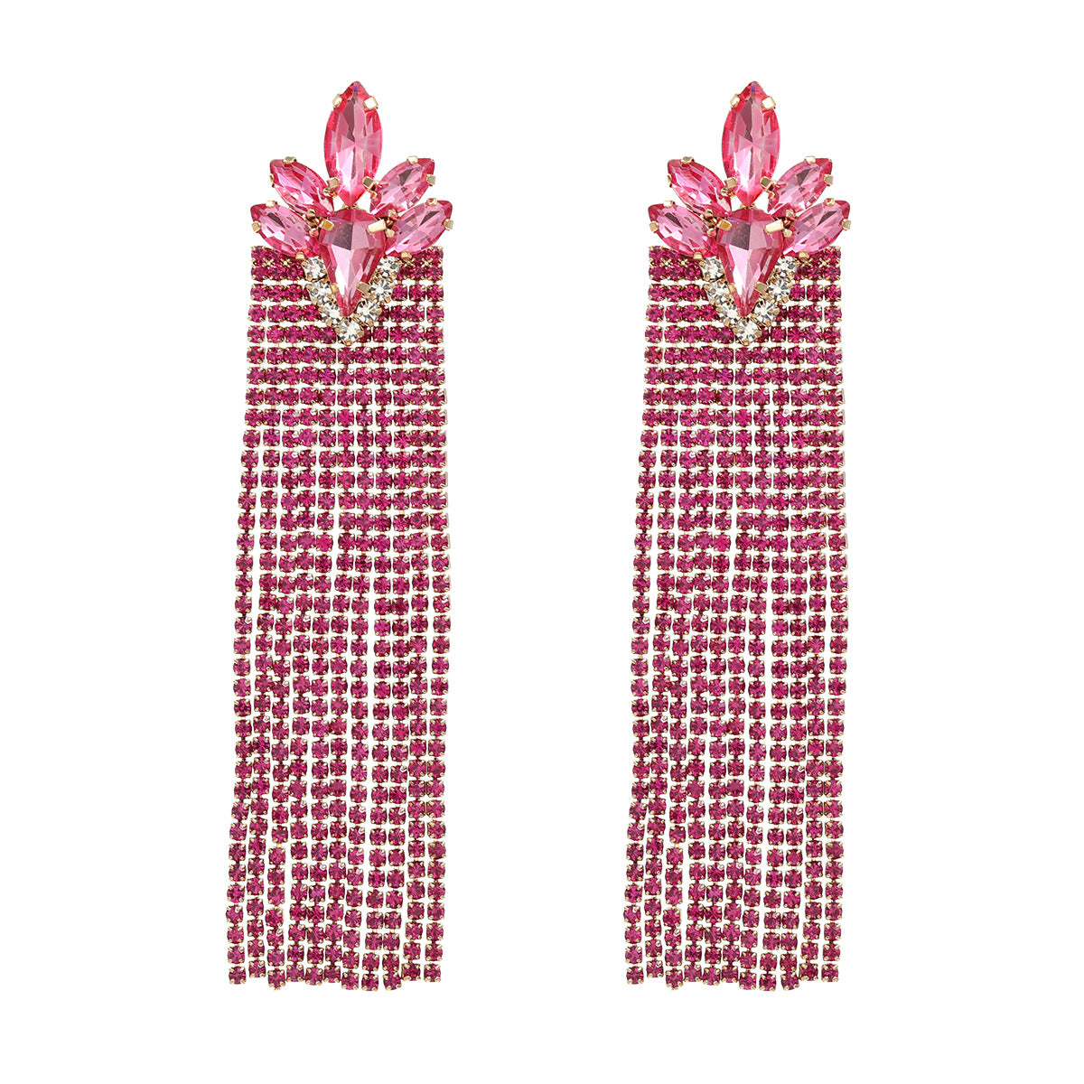 Women's Trendy Colorful Crystals Long Fringe Full Earrings