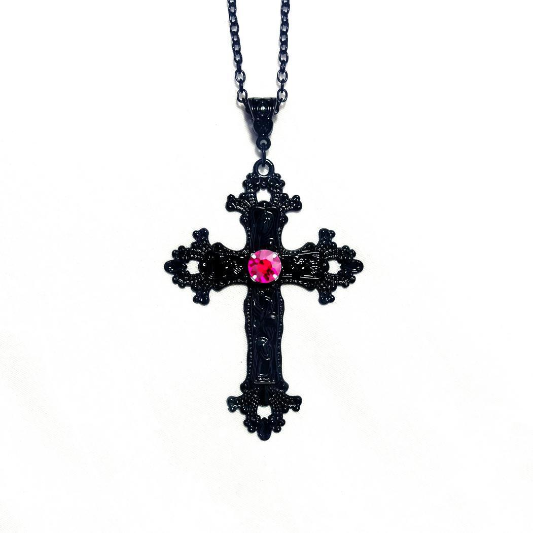 Colliers esthétiques gothiques punk en diamant avec croix noire