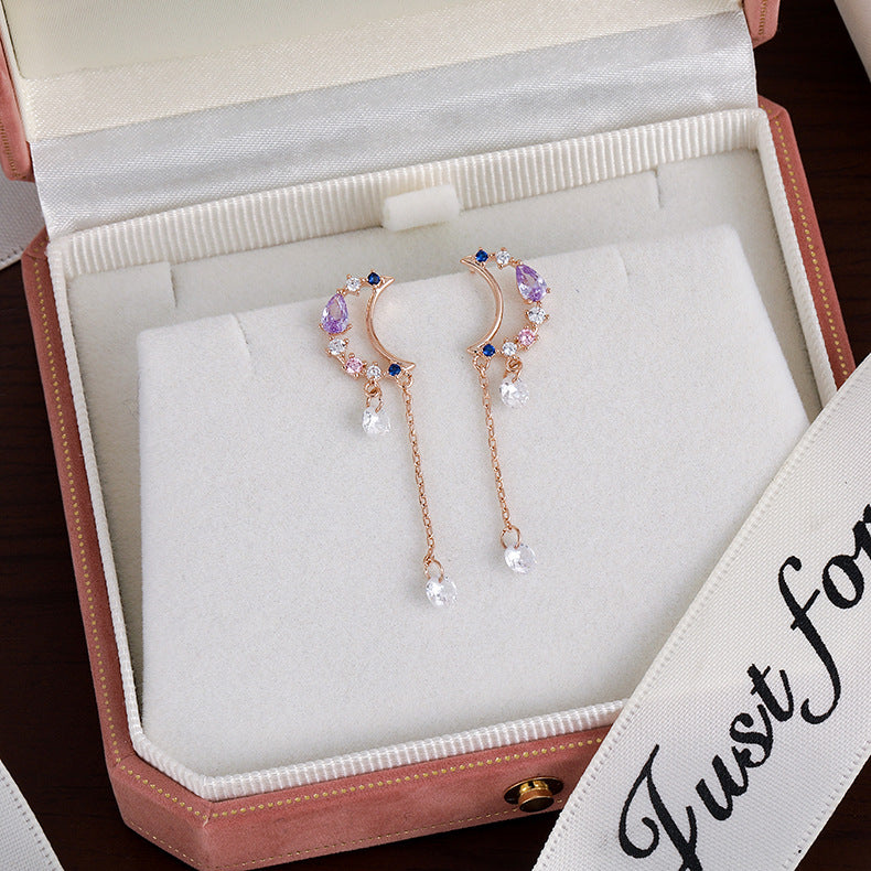 Women's Flower Sier Pin Elegant Long Fringed Earrings