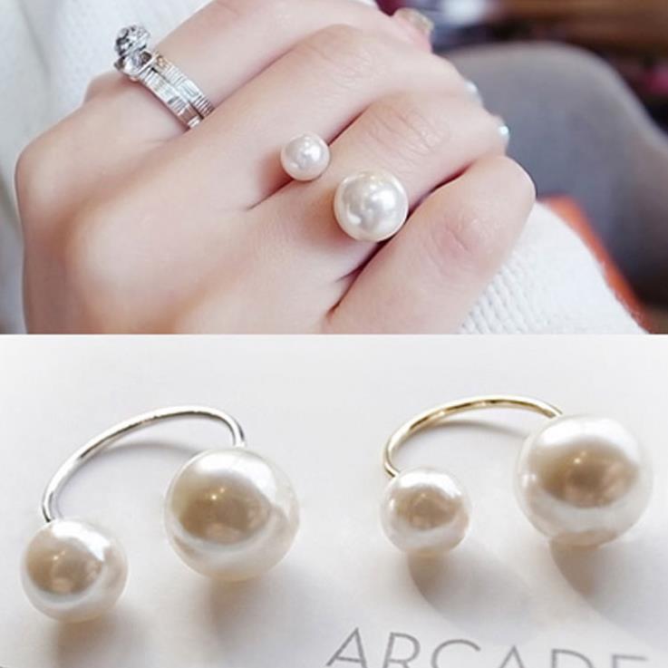 Lady Style Large Small Pearls Open Ring