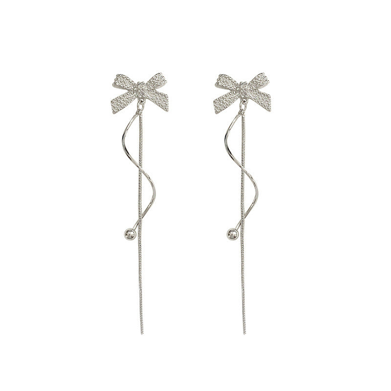Women's Style Bow Tassel For Niche Design Long Earrings