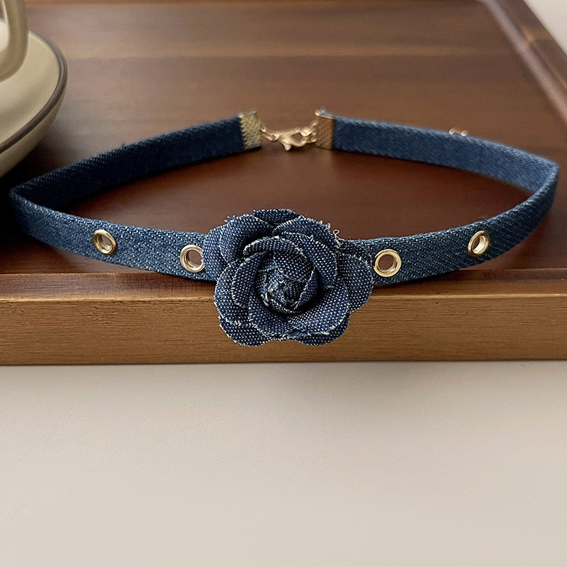 Colliers de clavicule en Denim à fleurs bleues pour femmes, niche douce et fraîche