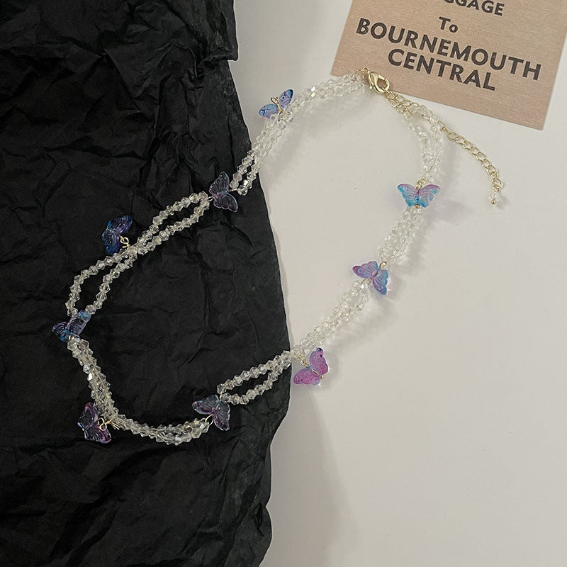 Layer Crystal String Beads Design Twin Necklaces