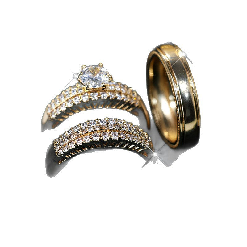 Women's Light Luxury Inlaid Zircon Couple Engagement Wedding Ring
