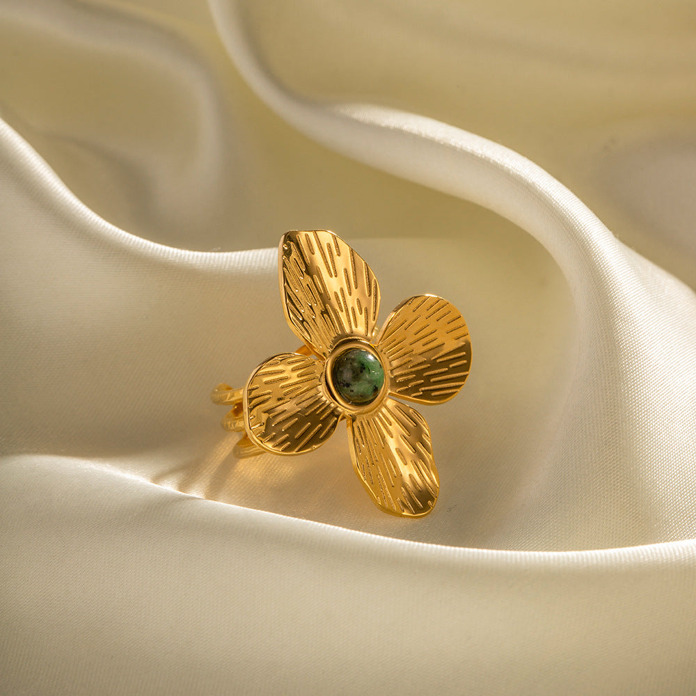 Style Dull Flower Exaggerated Inlaid African Rings