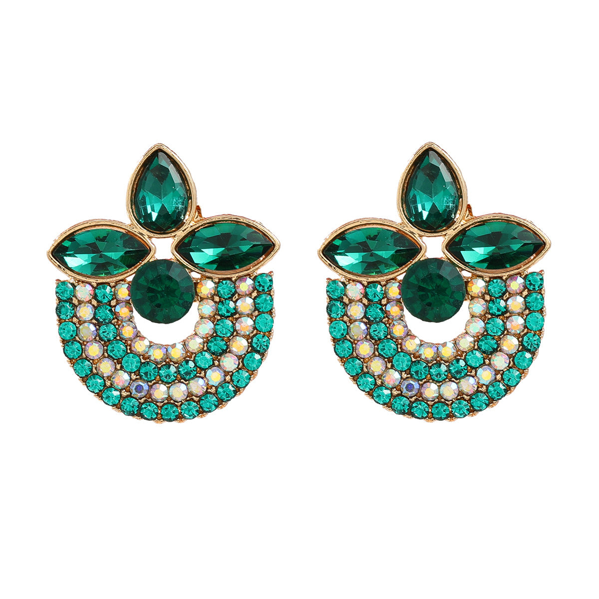 Stylish Colored Diamond Exaggerated Female Semicircle Earrings