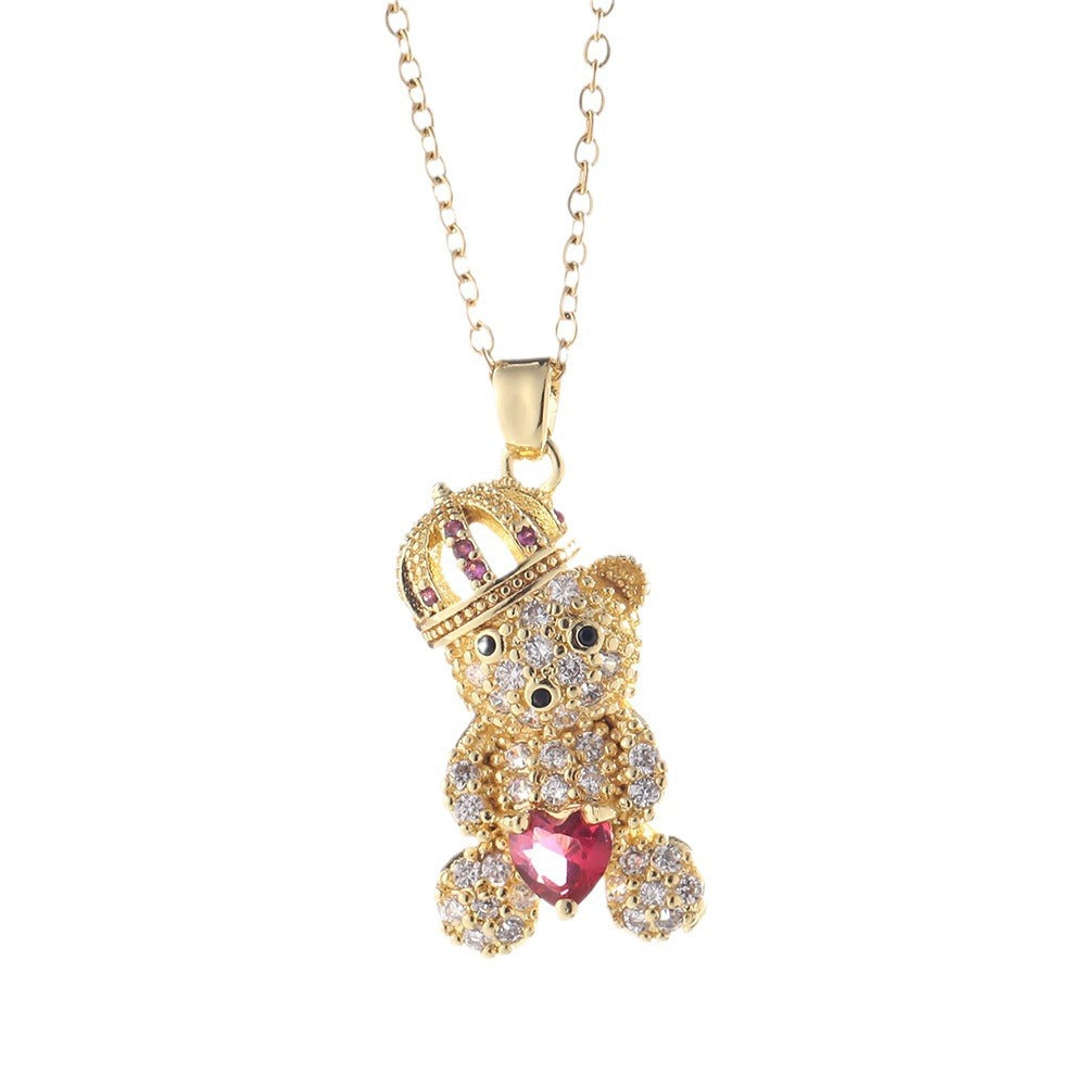 Colorful Crown Lovely Bear Pendant Copper Necklaces