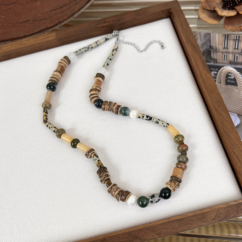 Colliers de clavicule en perles irrégulières simples marron pour femmes