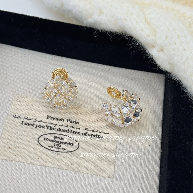 Women's Luxury Square Candy Flash Real Gold Zircon Exquisite Wind Without Ear Clip