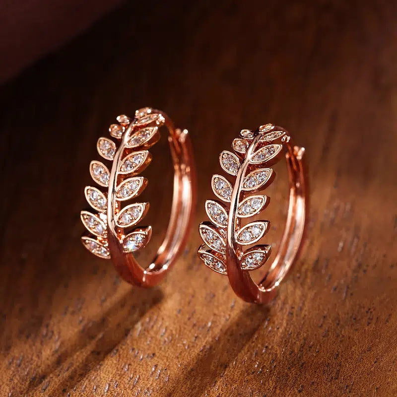 Series Exquisite Clip Leaves Olive Branch Micro Inlaid Zircon Creative Ear Buckle