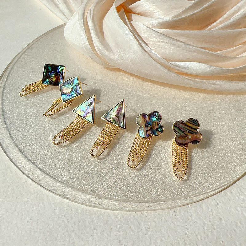 Abalone Shell Chain Tassel Design Fashion Earrings