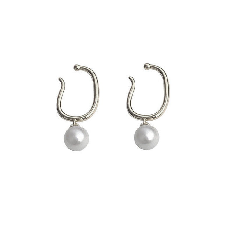 French Retro Painless Pearl Tassel Asymmetric Simple Ear Clip