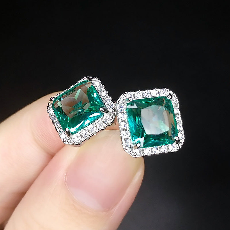 Women's Princess Cut Square High-grade Imitation Ice Blue Earrings